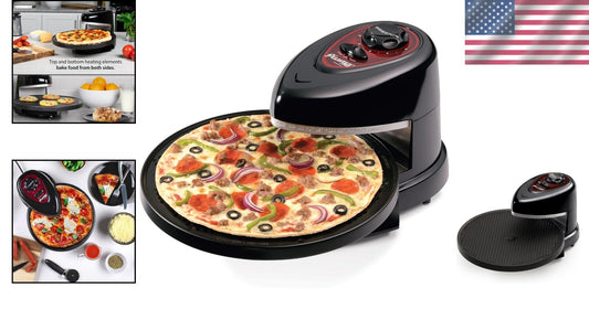 Energy-Efficient Rotating Pizza Oven - 12-Inch Nonstick Baking Pan, Black