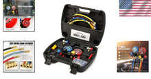 Load image into Gallery viewer, Multi-Refrigerant A/C Gauge Set with Brass Valves, 5FT Hose &amp; 3 Tank Adapters