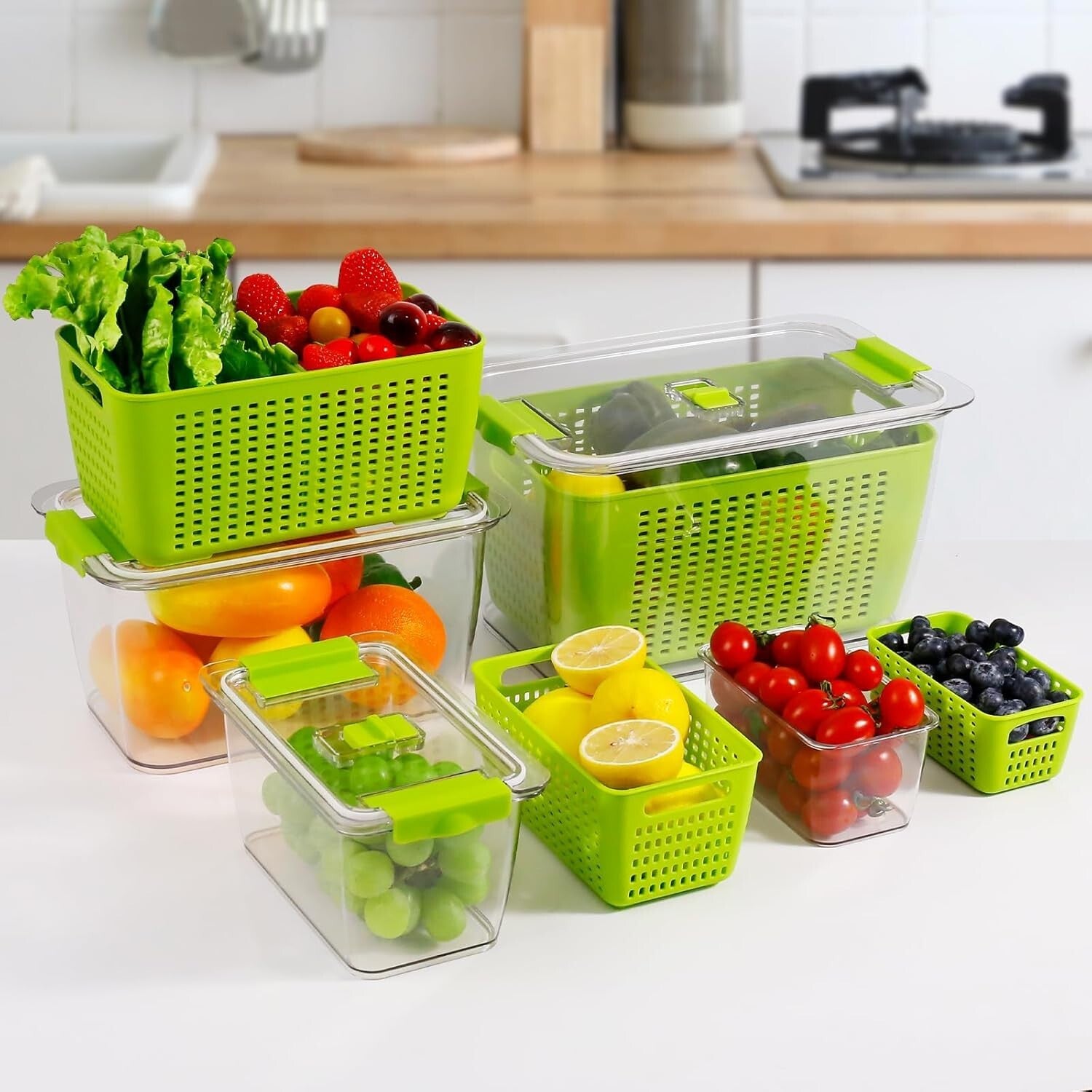 Keep Fruits and Vegetables Fresh - 4 Large BPA-Free Storage Containers with Lids