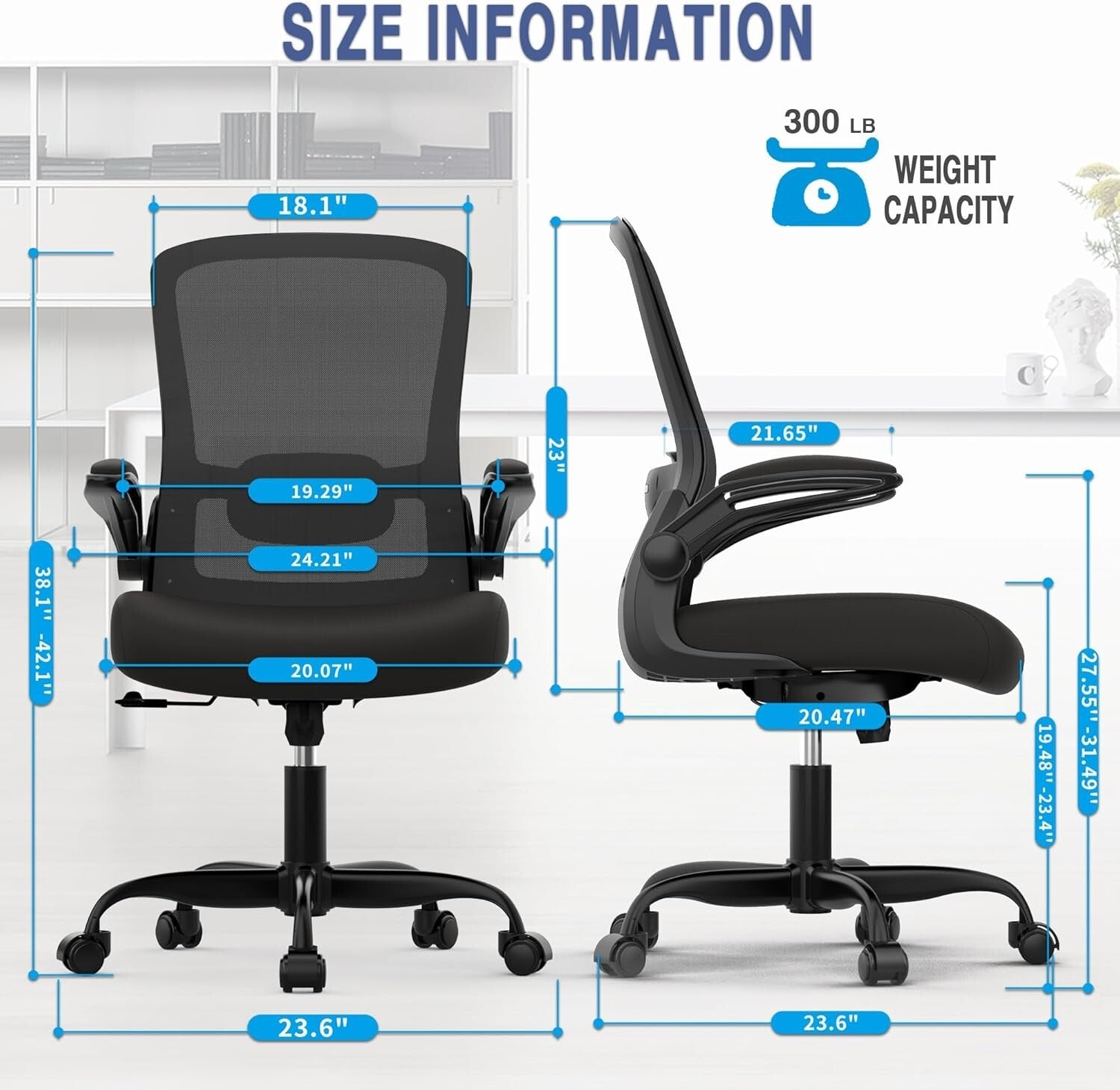 Ergonomic Mesh Office Chair with Adjustable Lumbar Support & Flip-Up Armrests