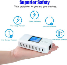 Load image into Gallery viewer, Smart 8-Port USB Charging Station - 2.4A Fast Charge and LCD Status Display