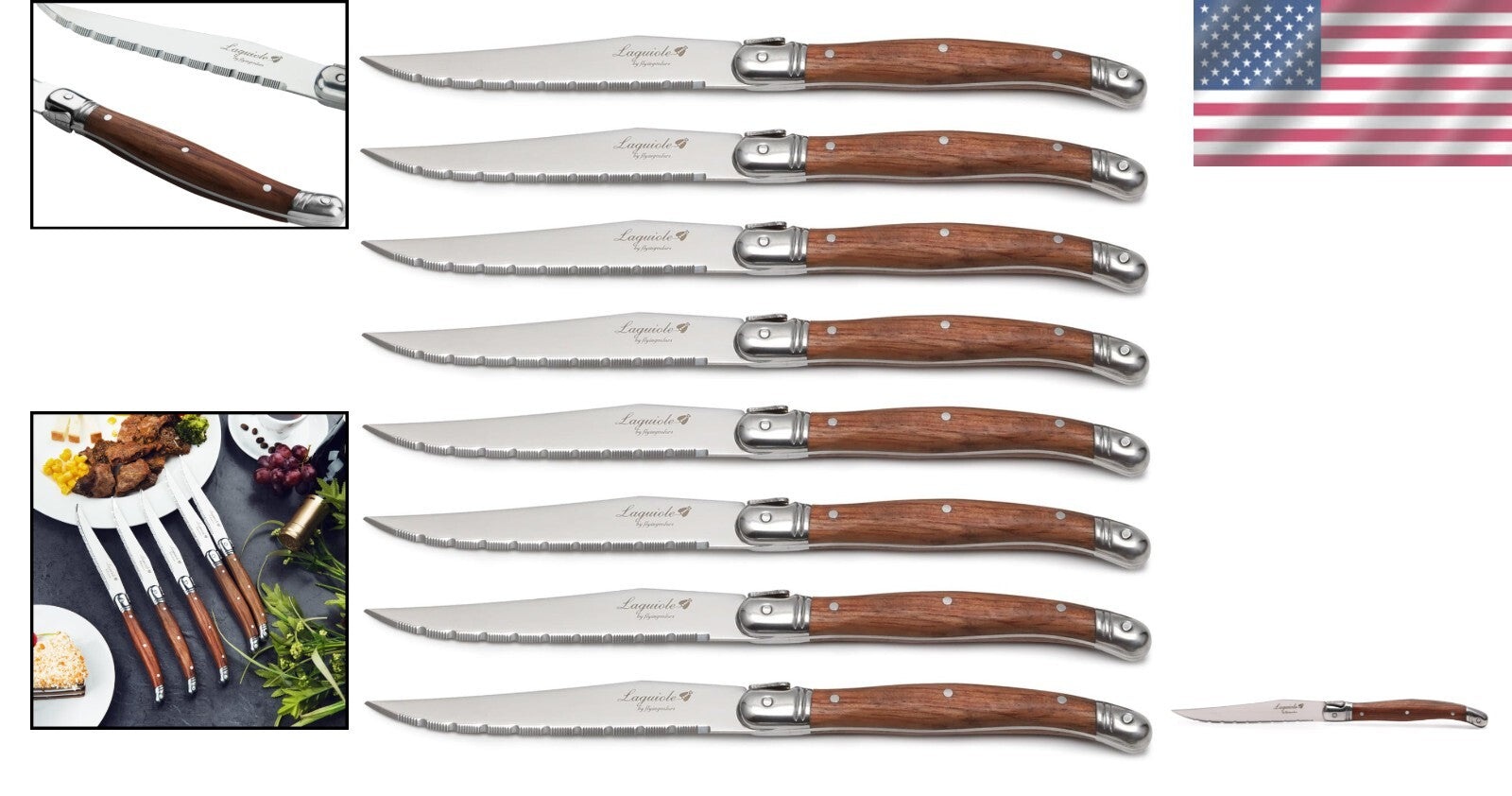 Elegant 8-Piece Steak Knife Set with Wood Handles - Gift-Ready & Dishwasher Safe