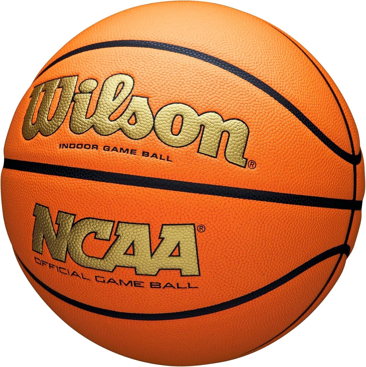 Elite NCAA Indoor Game Basketball - Size 7, Moisture-Managed Grip, Gold/Orange