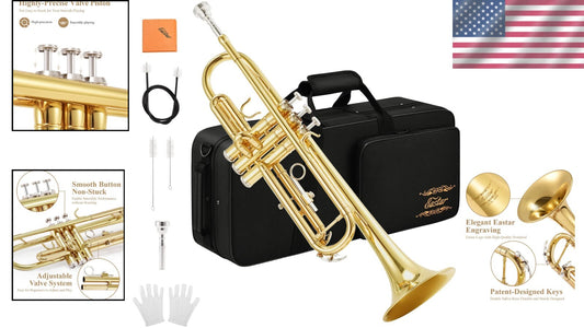 Beginner Bb Standard Trumpet Set in Gold with Case, Mouthpiece & Accessories