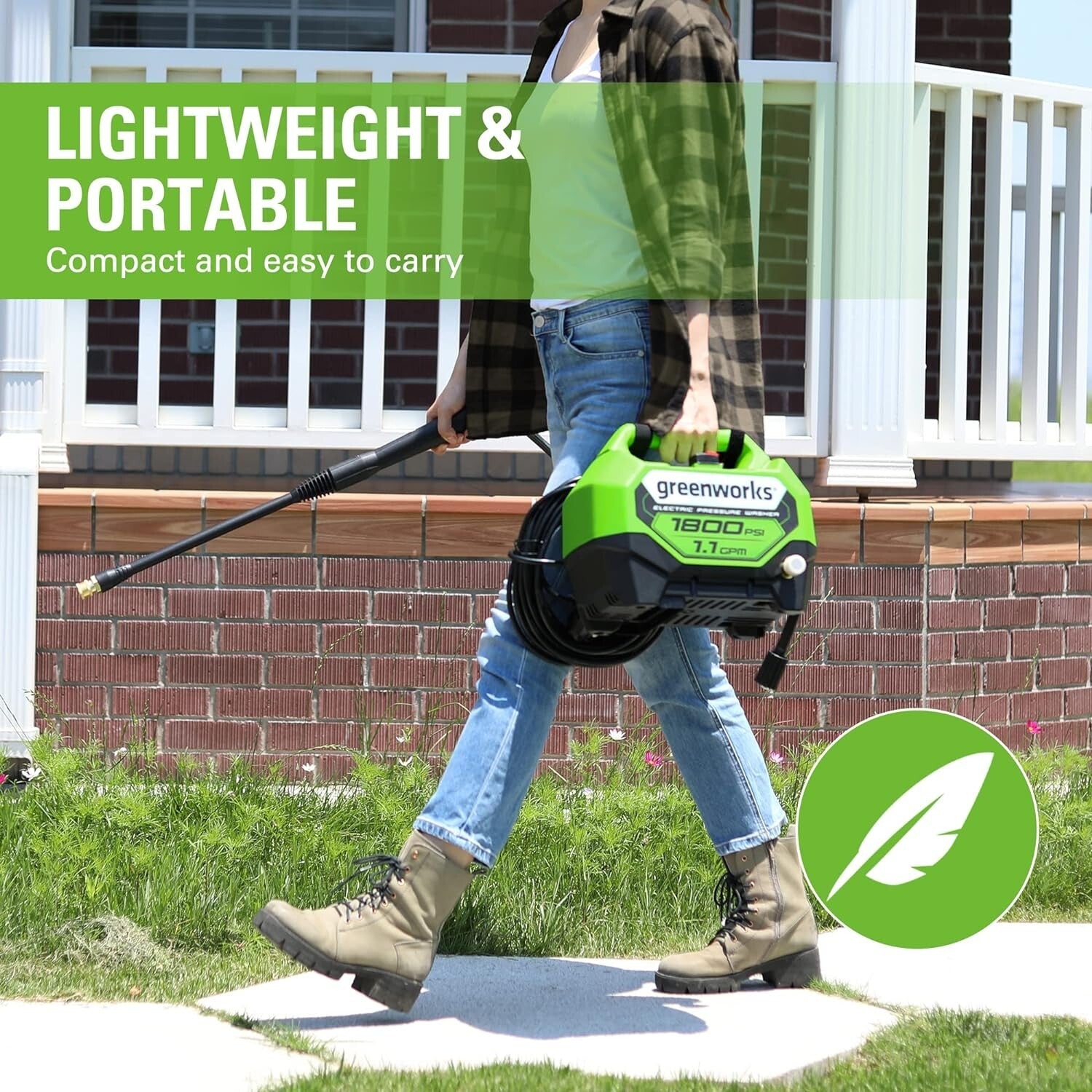 Lightweight 1800 PSI Electric Pressure Washer - 1.1 GPM with Quick Connect Tips