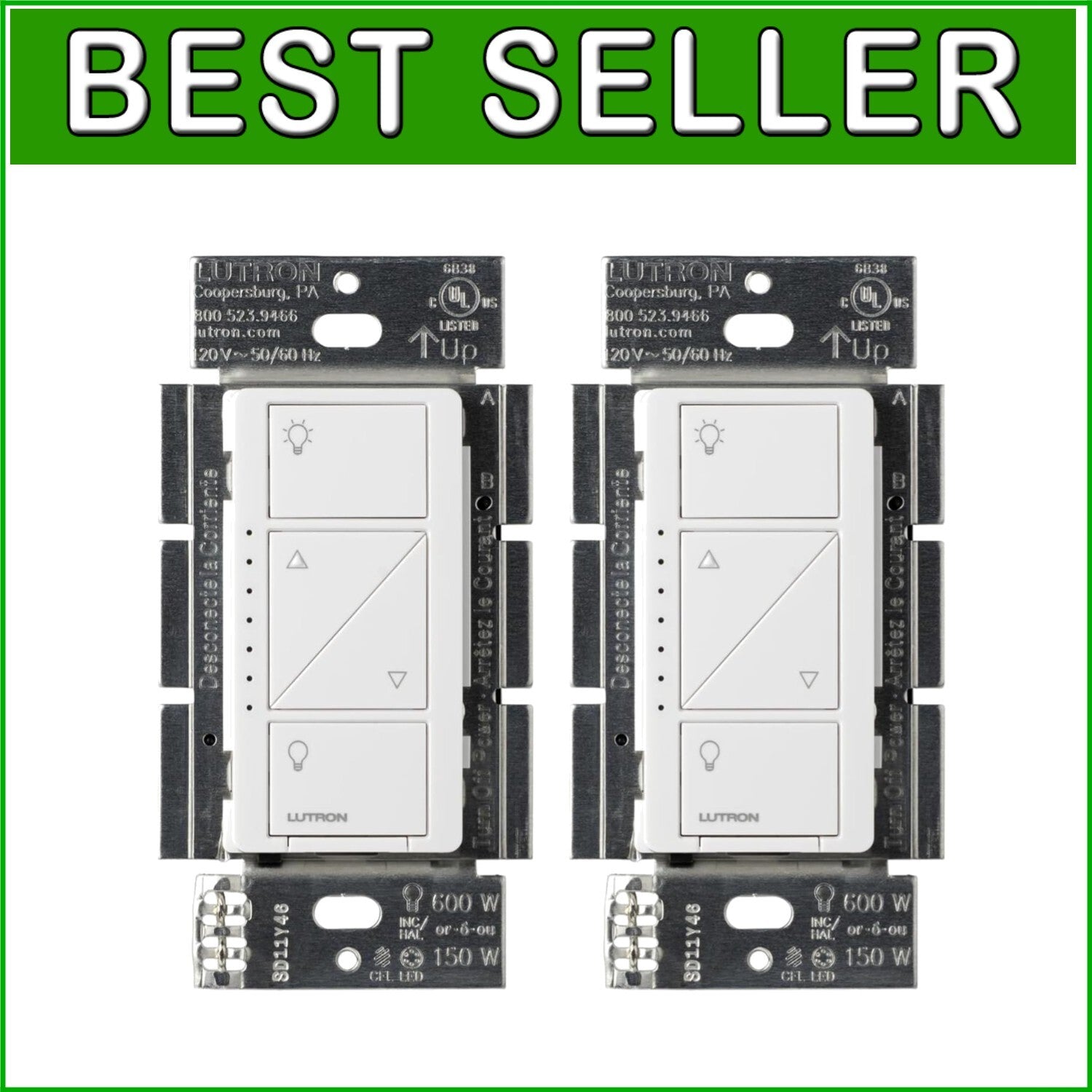 Elegant White Smart Dimmer Switches for Dimmable LED & CFL Bulbs, 2-Pack