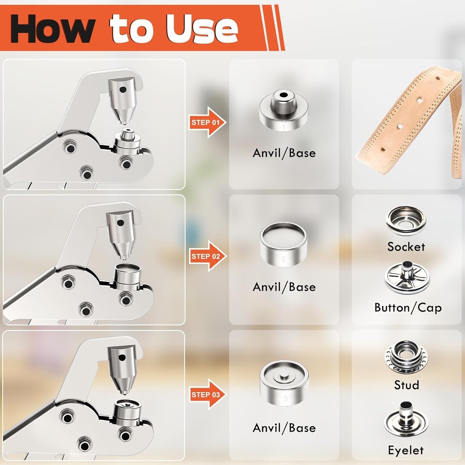 Professional Snap Fastener Pliers with 140 Buttons - Ideal for DIY Projects