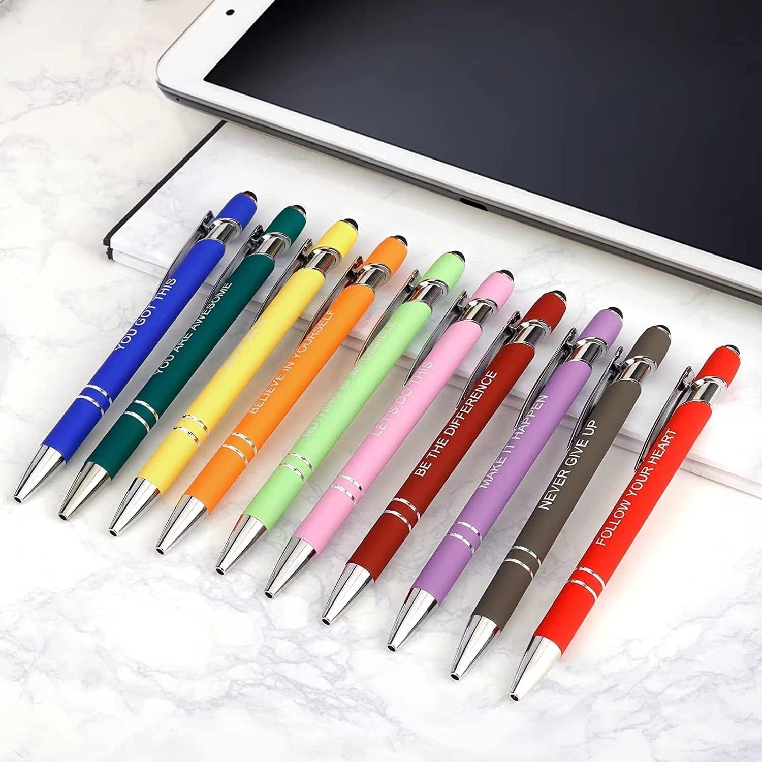 50-Piece Inspirational Pens with Stylus Tip - Motivational Quotes for Coworkers