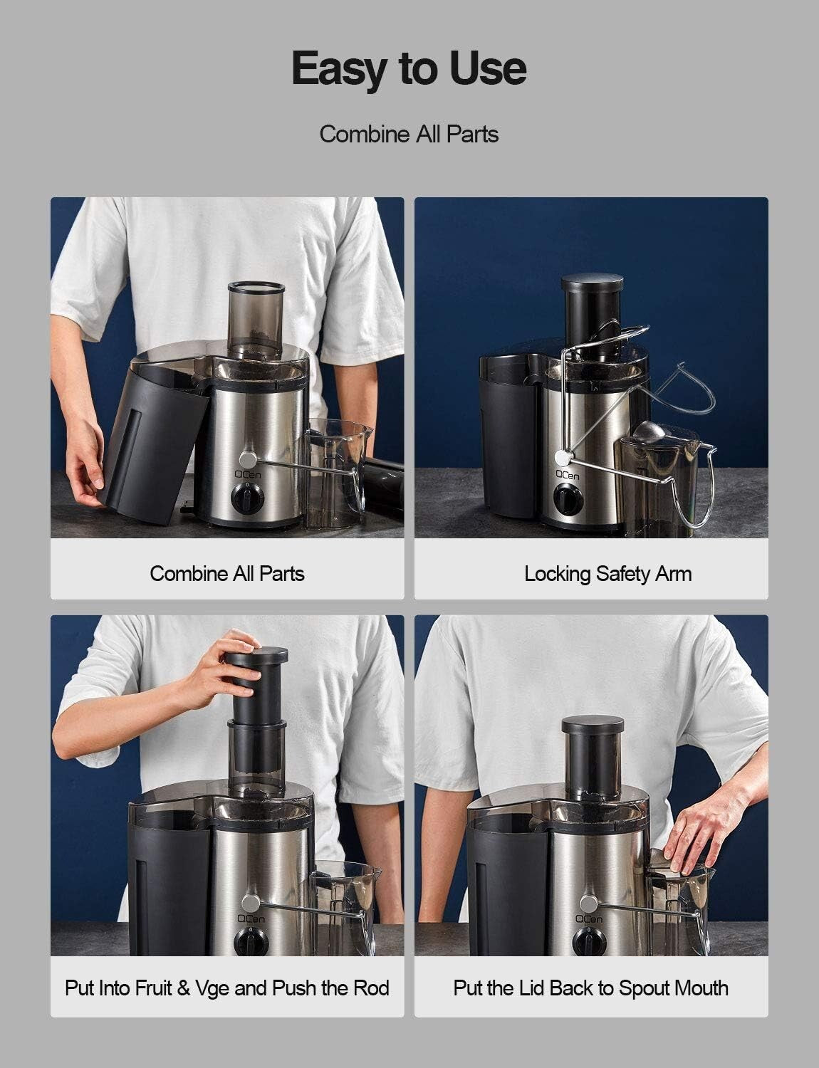 Centrifugal Juicer Extractor - 500W Power, BPA-Free, with Locking Safety Design