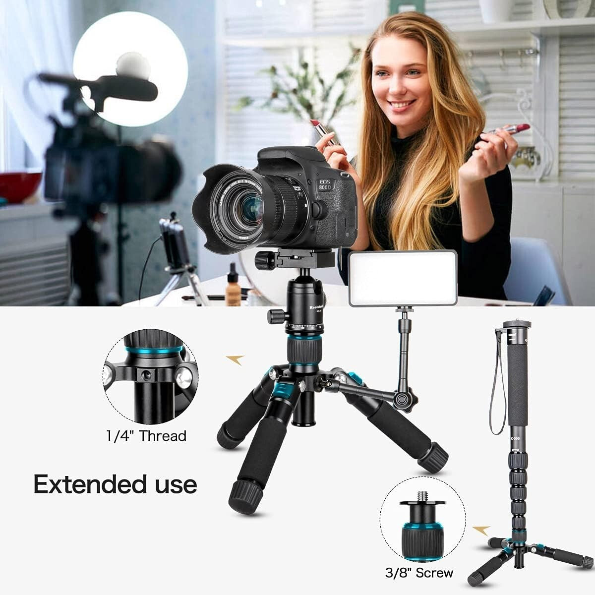 Compact 20"/51cm Mini Tripod with 360° Ball Head & Quick Release for Cameras