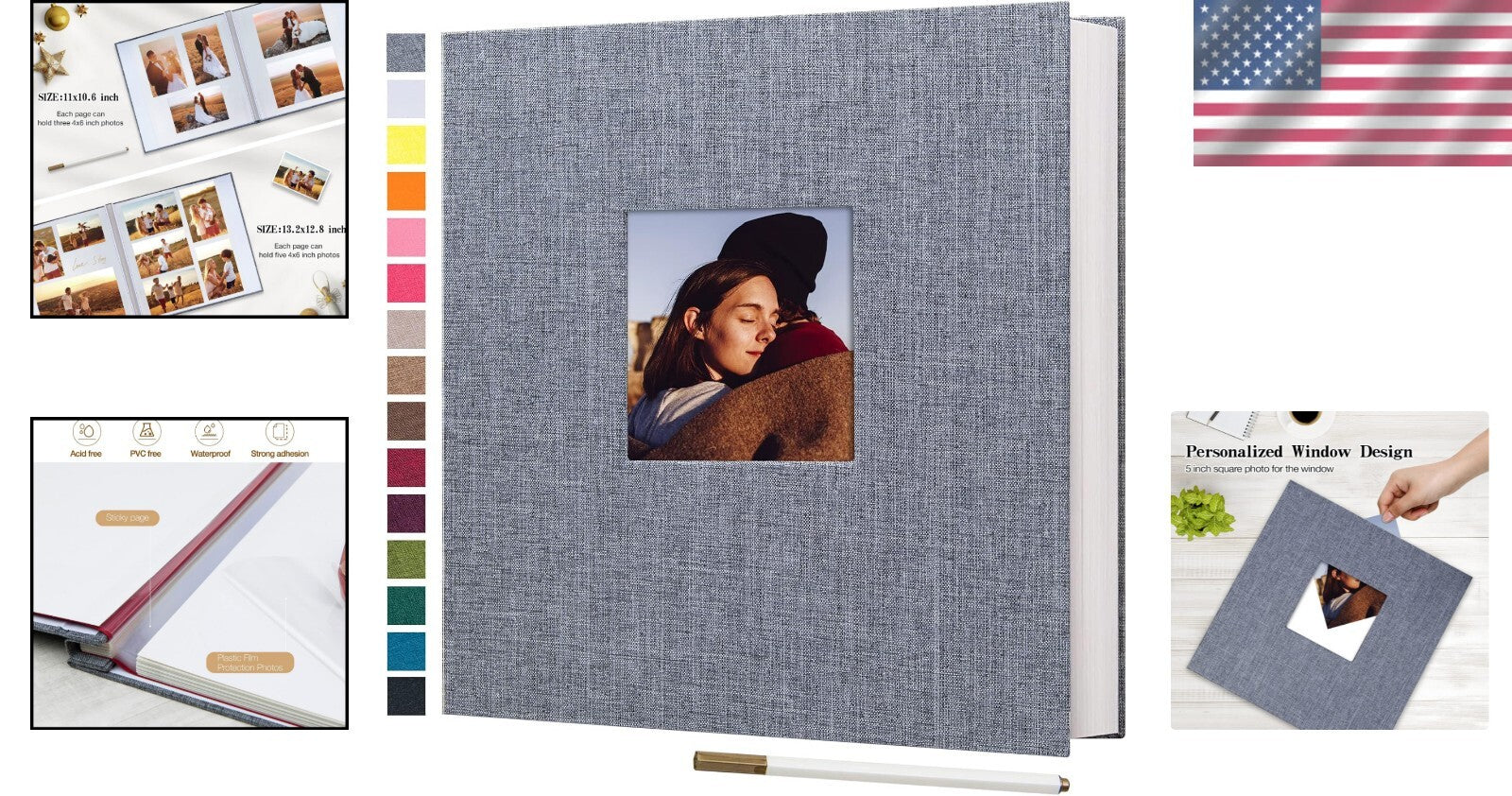 Chic Gray Linen Photo Album 13.2x12.8 Inches – Ideal for Gifting & Scrapbooking