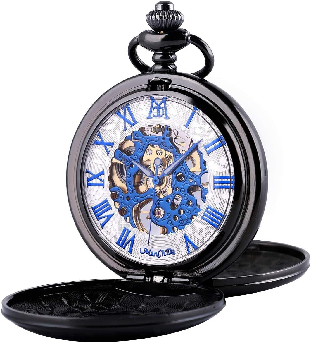 47mm Battery-Free Skeleton Pocket Watch with Custom Engraving - Men’s & Women’s