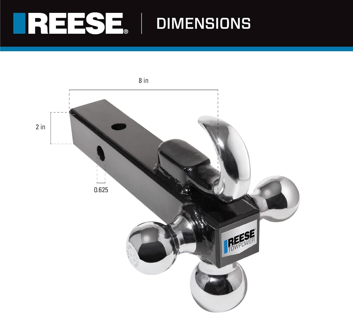 Durable Tri Ball Trailer Hitch with Hook - Fits 2" Receivers & Max 10K lbs