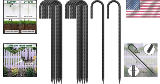 24" Steel Rebar Ground Stakes Set - Essential J Hook Tent and Garden Anchors