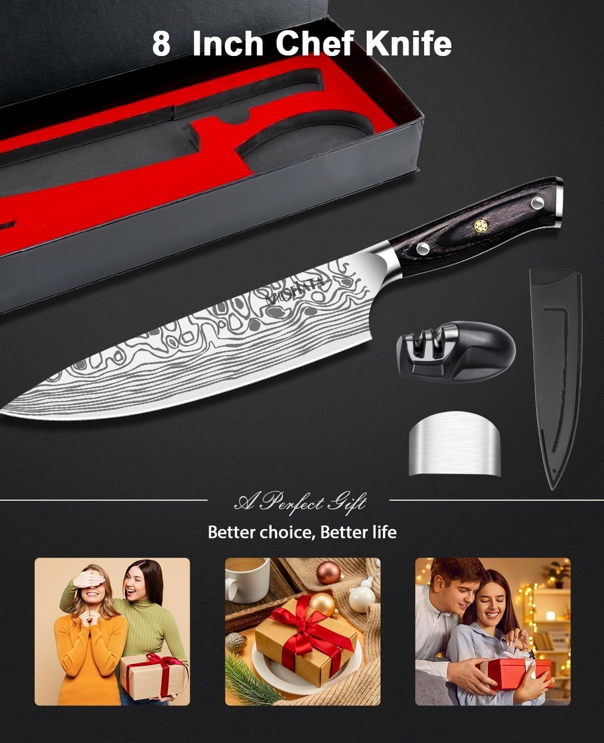 8" Chef's Knife in Gift Box - Professional High Carbon Stainless Steel Knife
