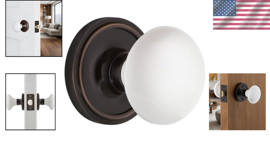 Elegant Porcelain Round Door Knob with Bronze Finish - Complete Set Included
