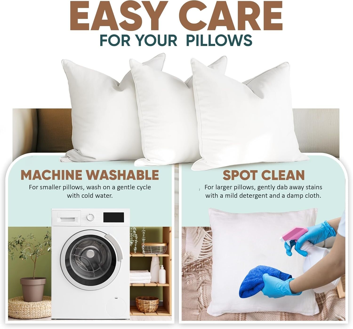 Premium Down Alternative 20x20 Pillow Inserts - Supportive, Washable & Stylish