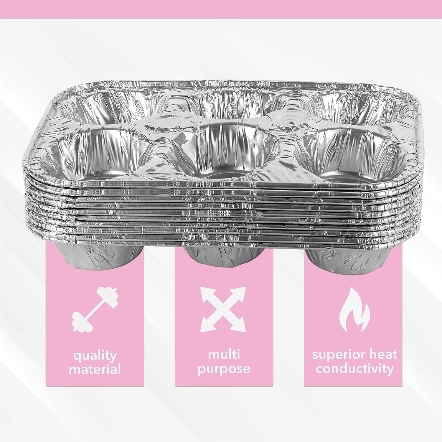 Eco-Friendly 6 Cavity Aluminum Foil Baking Pans - 50 Count for Easy Cleanup