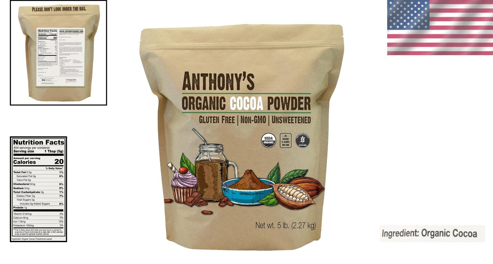 5 lb Batch Tested Organic Raw Cocoa Powder - Perfect for Baking & Smoothies
