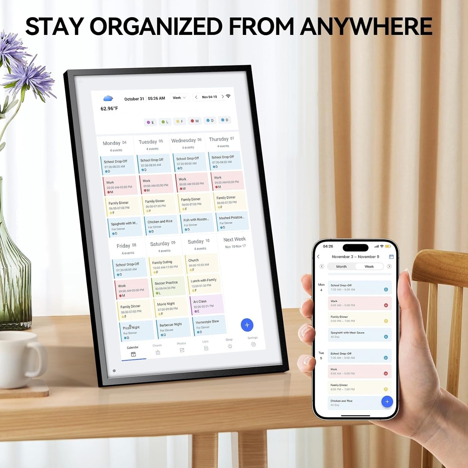 Wall-Mountable 21.5-Inch Digital Calendar & Chore Chart for Family Organization