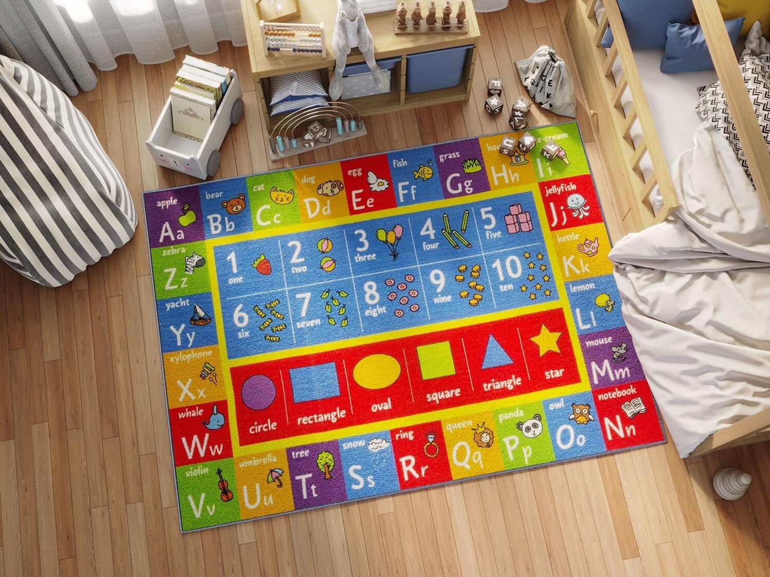 Vibrant Non-Slip Kids Educational Rug - ABC Numbers Shapes Carpet 7'10" x 9'10"