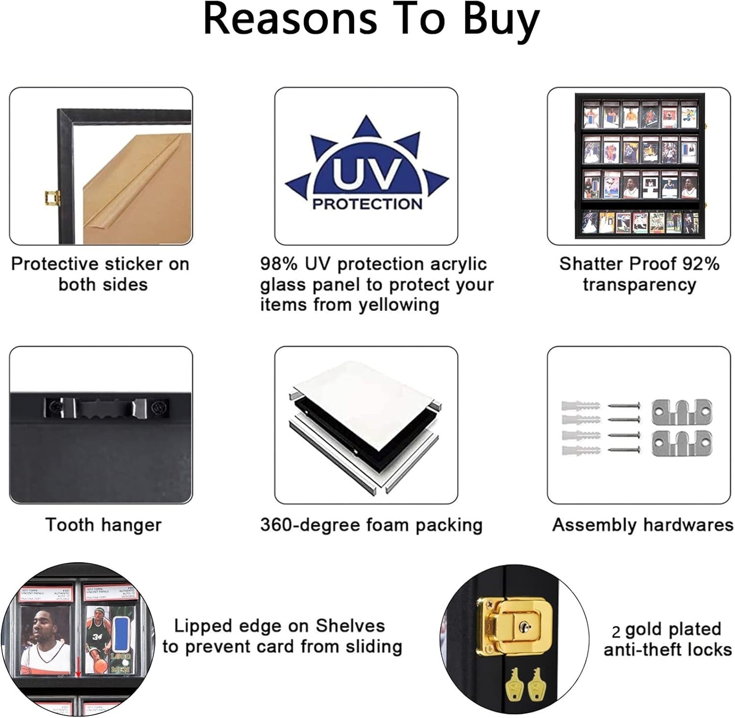 24-Card Lockable Baseball & Sports Display Case with UV Protection & Mounting