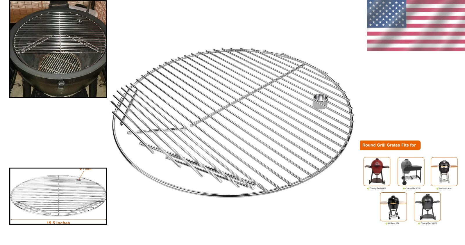 19.5" Heavy Duty 304 Stainless Steel Round Grill Grate - Easy Clean Surfaces