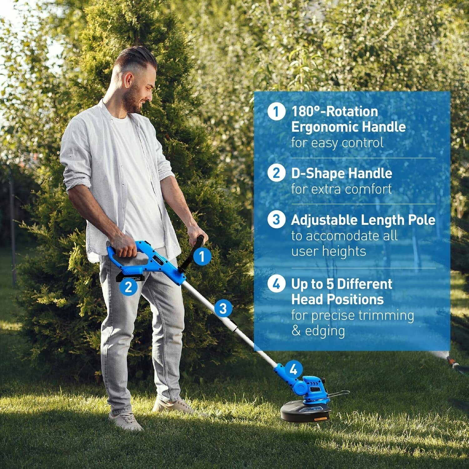 Lightweight Cordless 20V String Trimmer & Leaf Blower - Adjustable & Powerful