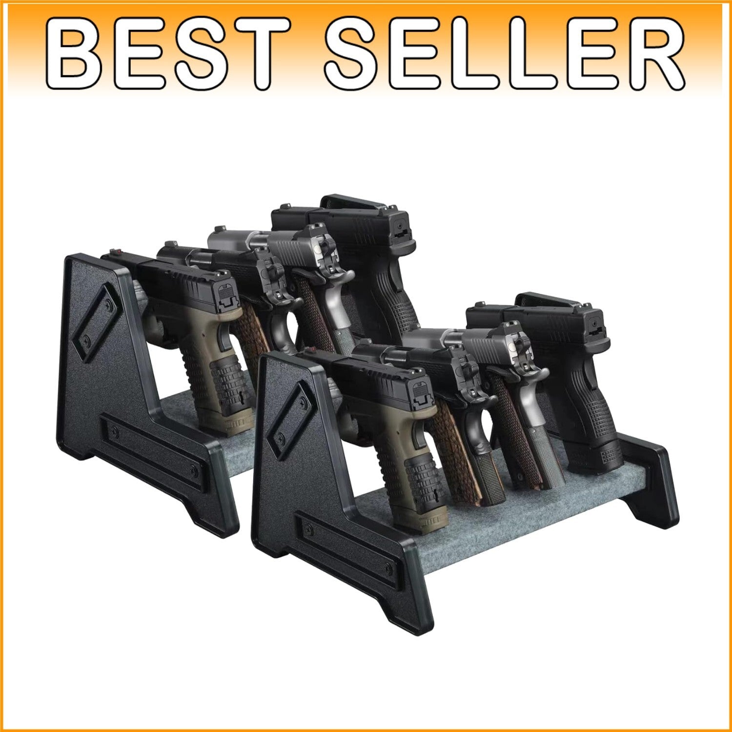 2 Pack Handgun Rack - Elegant 4 Gun Holder with Leather Trim Protection