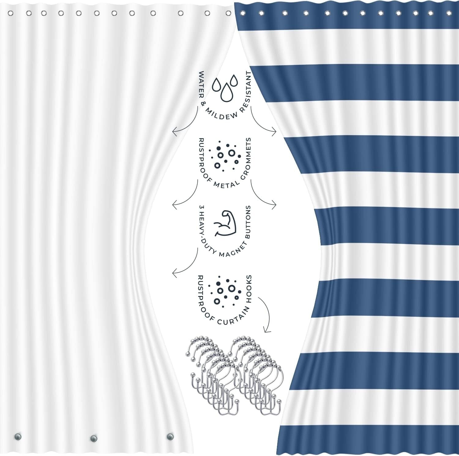 Navy Chevron 23PC Bath Set: Shower Curtain, Rugs & Essentials for Stylish Spaces