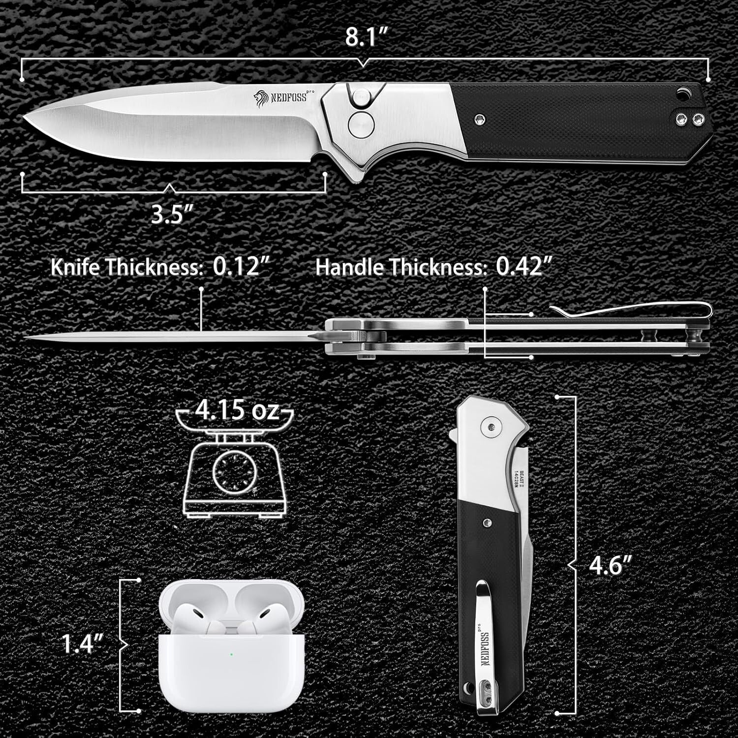 EDC Tactical Knife: 3.48" Blade with Button Lock & G10 Handle for Men & Women