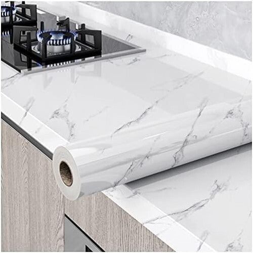 Elegant Gray/White Glossy Marble Self-Adhesive Wallpaper for Effortless Style