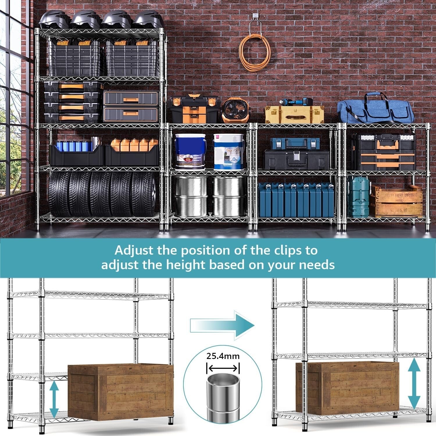 Durable 4080 lbs Wire Shelves - 6-Tier Organizer for Kitchen, Garage & Office