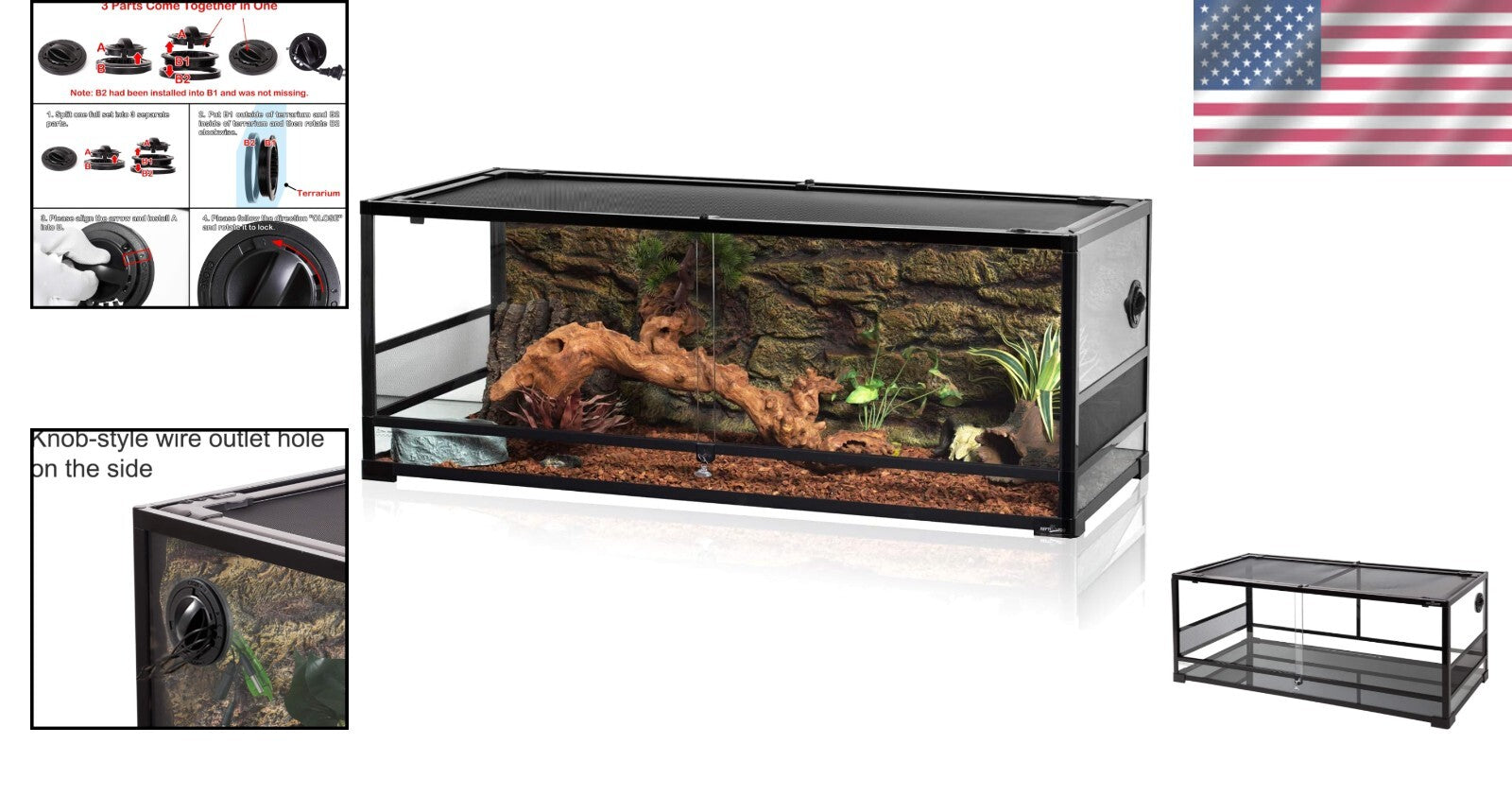 67-Gallon Large Glass Reptile Terrarium with Sliding Doors & Screen Ventilation