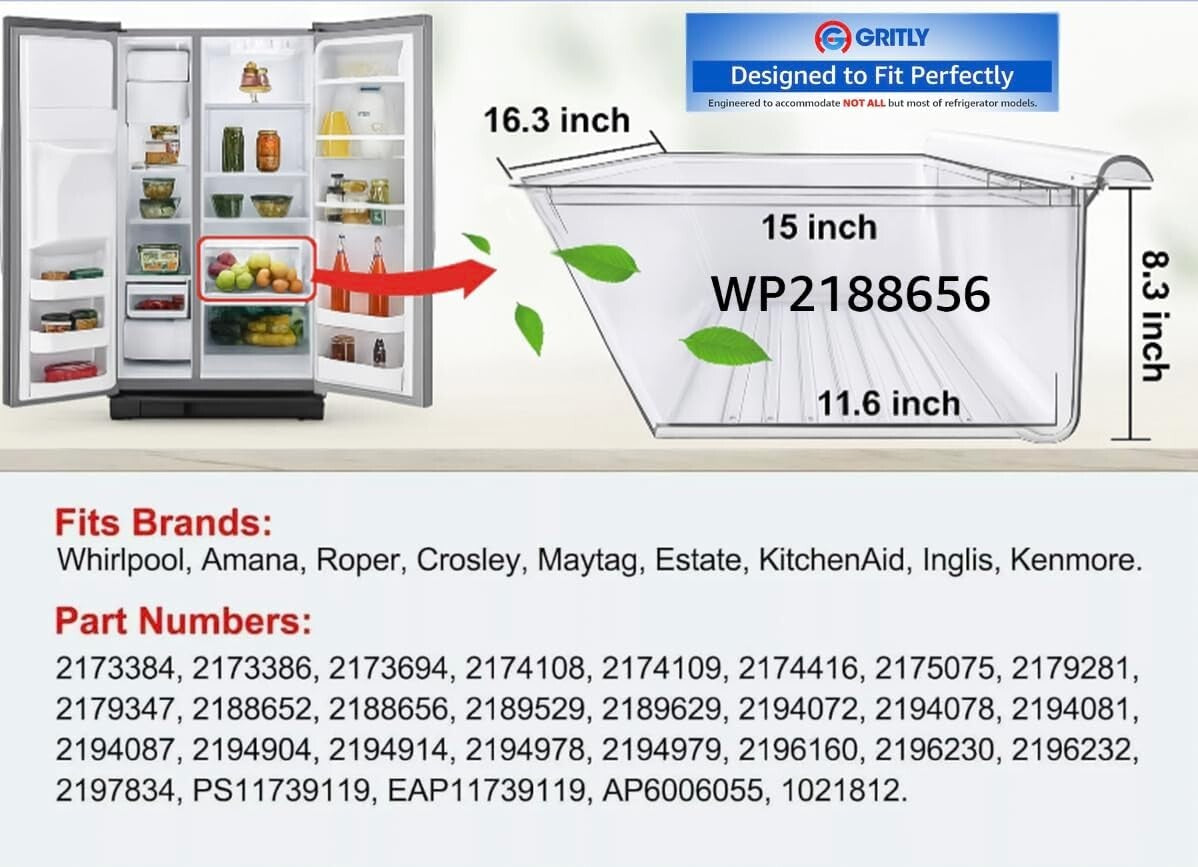 Fits WP Models: Quality Crisper Bin Drawer Replacement with Humidity Control