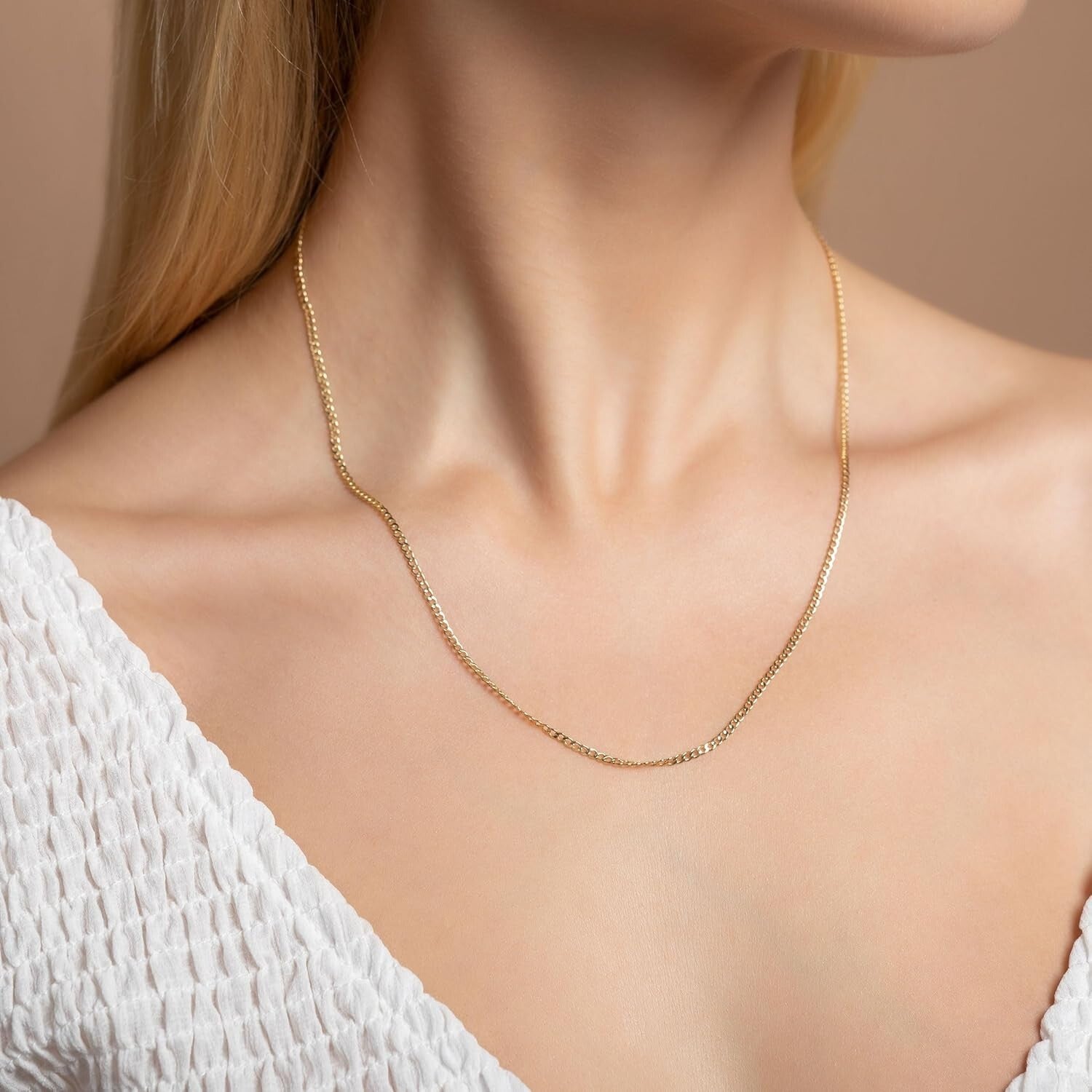 Luxury 14K Gold Curb Link Necklace - Hypoallergenic - 100% Italian Craftsmanship