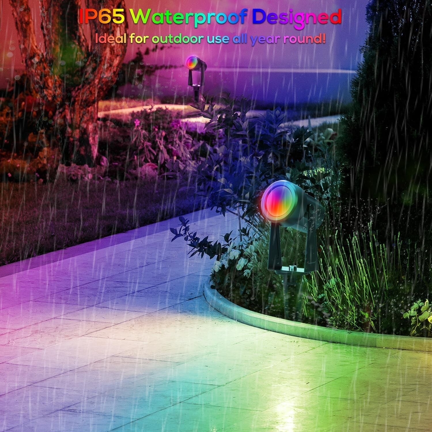 High-Capacity Solar RGBW Spot Lights - Waterproof & Easy Installation Set