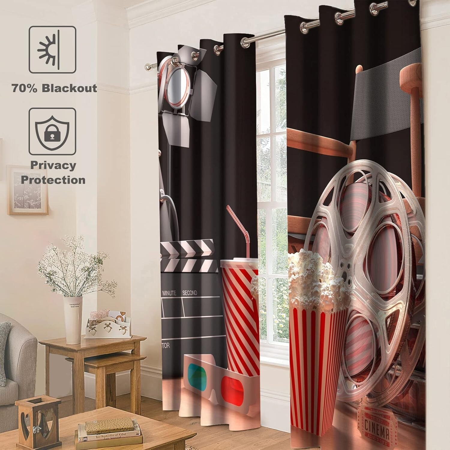 Machine Washable Blackout Drapes for Living Room - Movie Theme, 84" Length