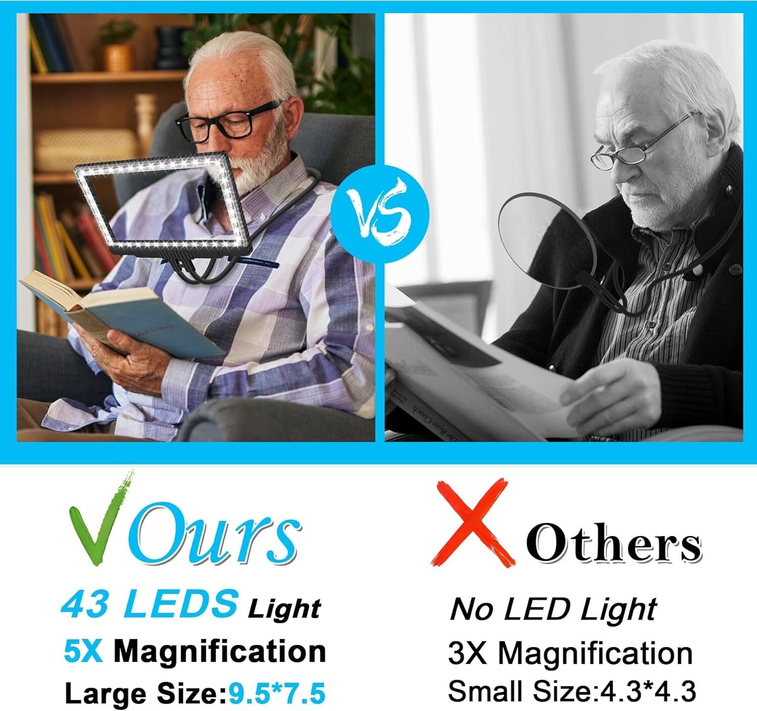 5X Hands-Free LED Magnifying Glass with Flexible Neck - Perfect for Reading