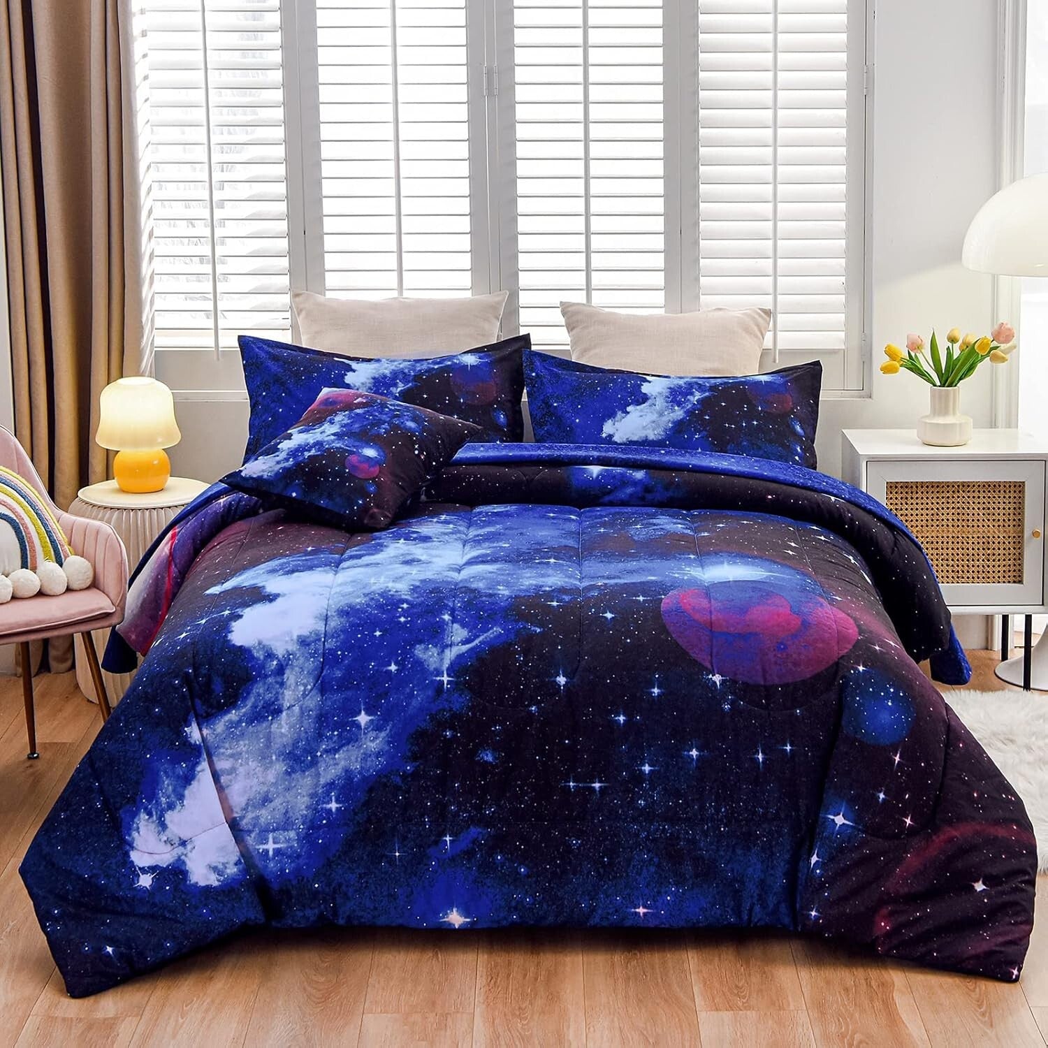 3D Galaxy Print Bedding Set: 6-Piece Comforter & Sheet Set for Boys and Girls