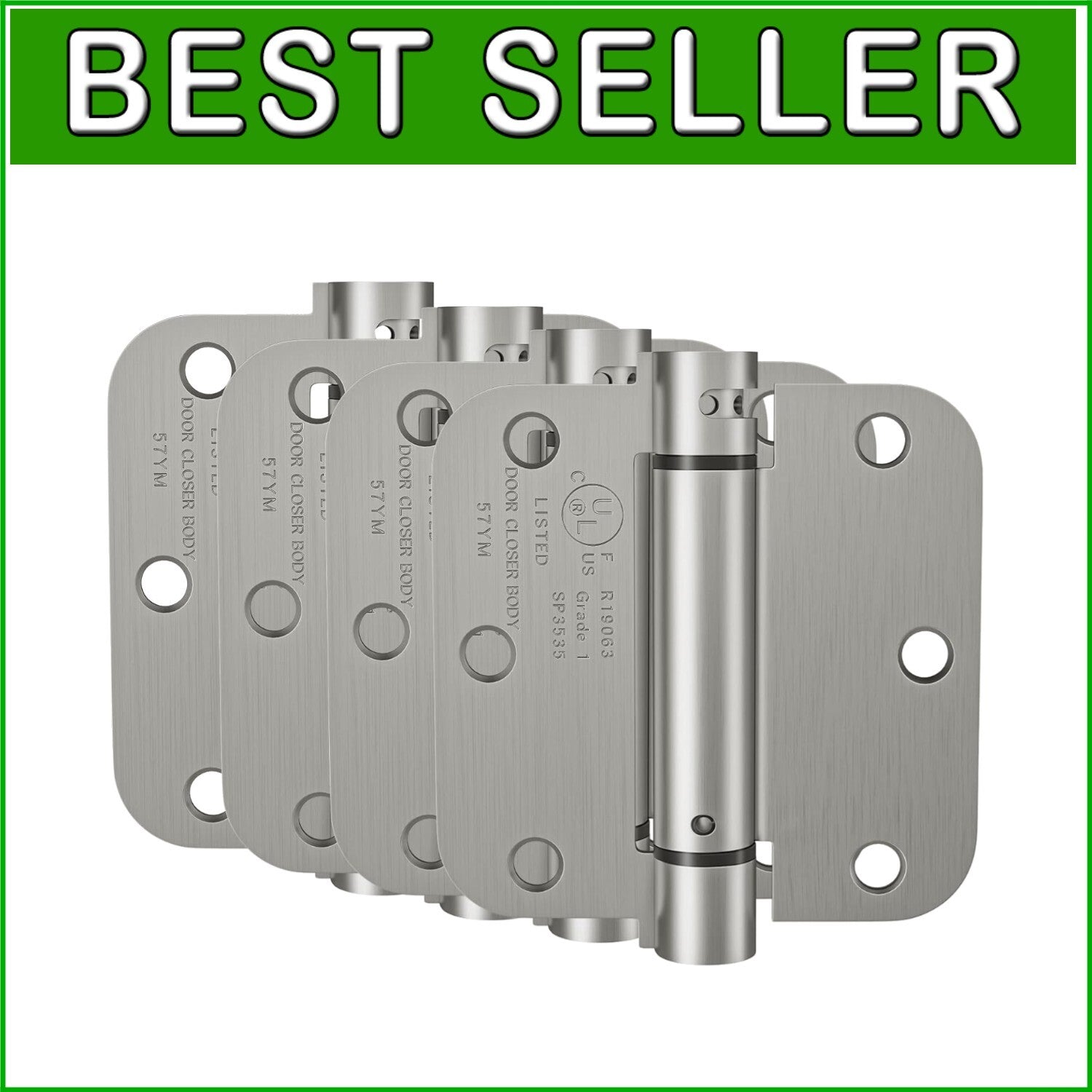 Durable Self Closing Spring Hinge, 3.5'' - Supports Doors Up to 80 lbs, 4 Pack