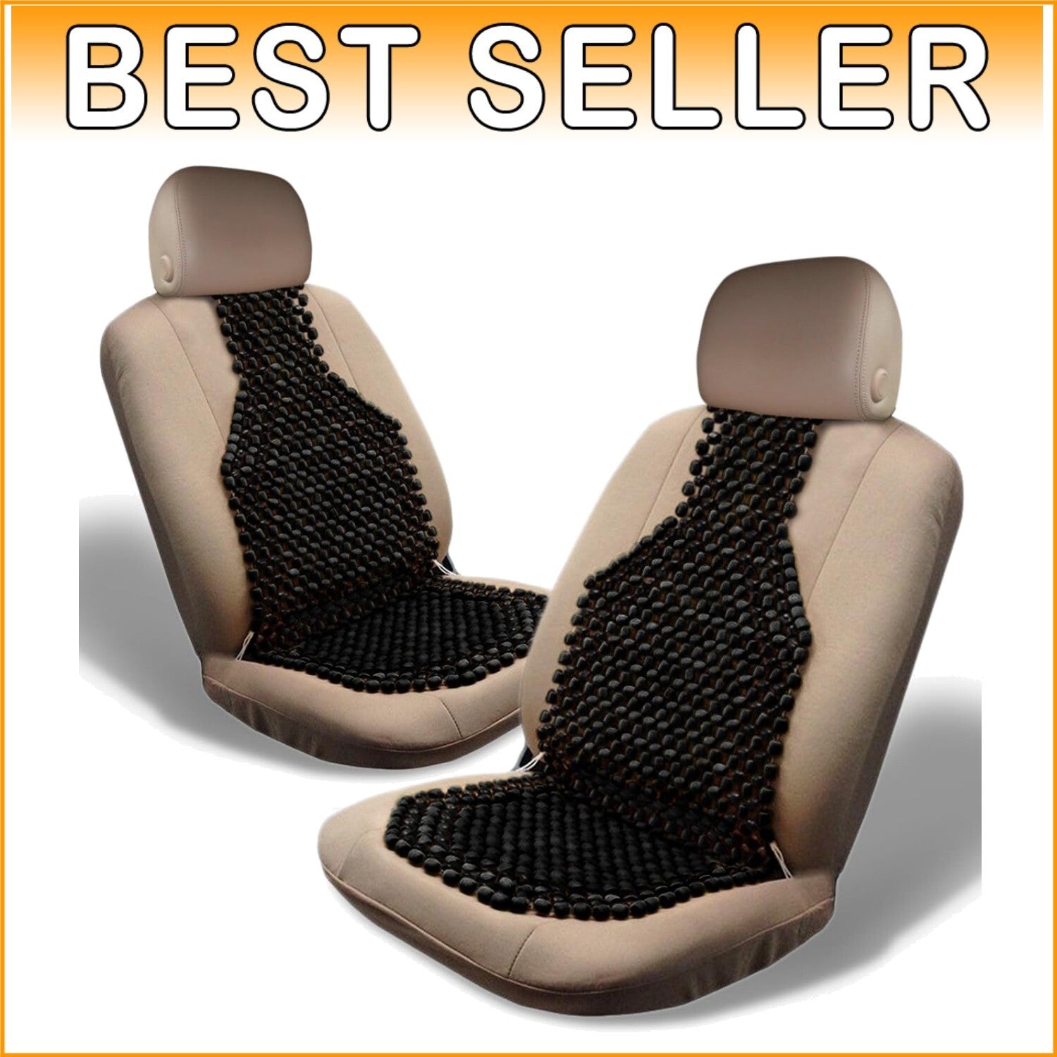 Washable Black Wood Bead Seat Cushions - Ideal for Cars and Office Chairs 2 Pack