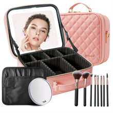 Load image into Gallery viewer, Elegant Travel Makeup Case with LED Mirror, 10X Magnifier &amp; 8 Premium Brushes