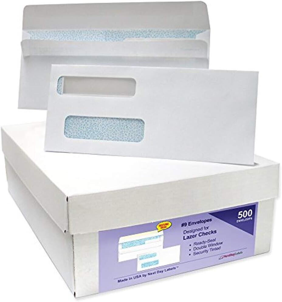 Bulk Box of 500 Classic Double Window Check Envelopes - Secure & Compliant