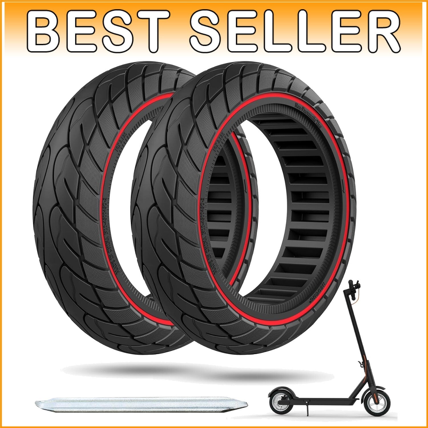 Durable 10x2.125 Solid Rubber Tire - Anti-Puncture for Electric Scooters (2pcs)
