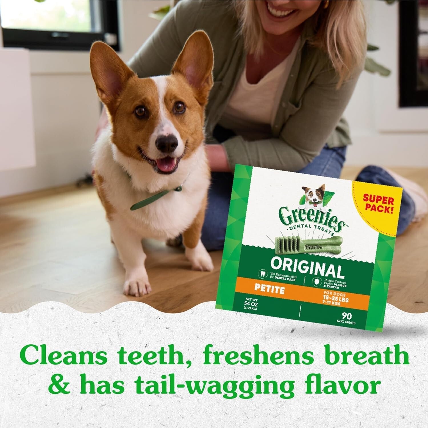 Original Flavor Natural Dental Dog Treats - 54 oz., 90 Count for Healthy Teeth