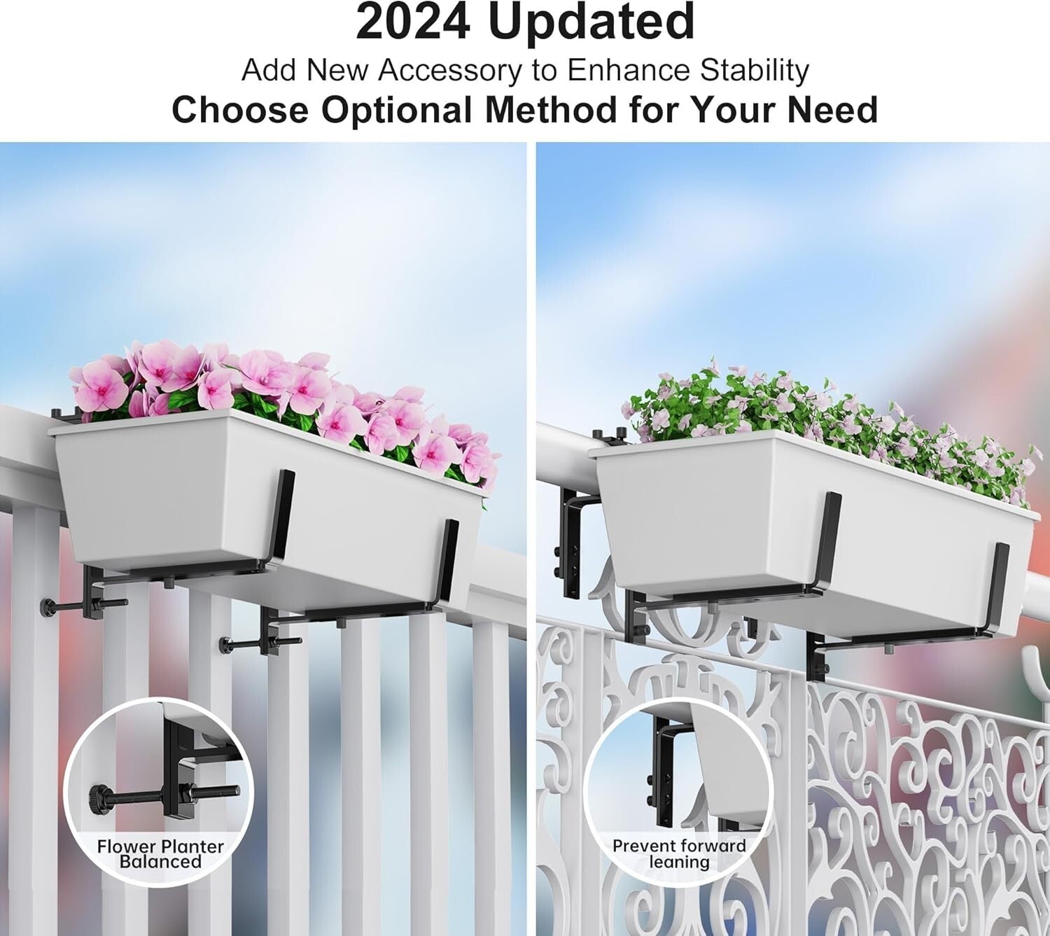 6 Adjustable Planter Box Brackets – Heavy Duty Wall & Railing Mounts, Black