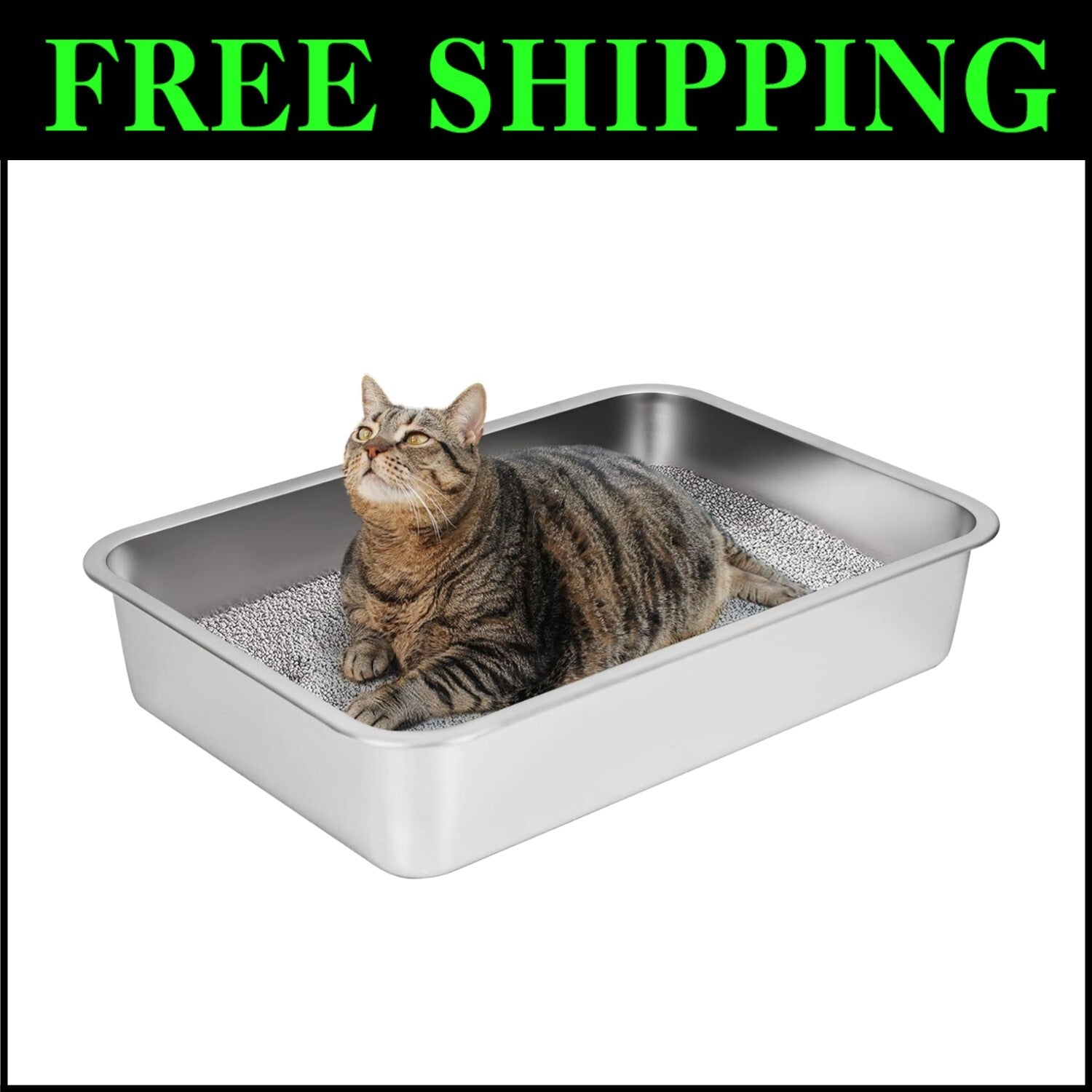 Non-Stick Cat Litter Box - Large Metal Pan with Rounded Corners for Safety