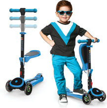 Load image into Gallery viewer, 3-Wheel Blue Kick Scooter for Toddlers - Adjustable Handlebar &amp; Fun Lights