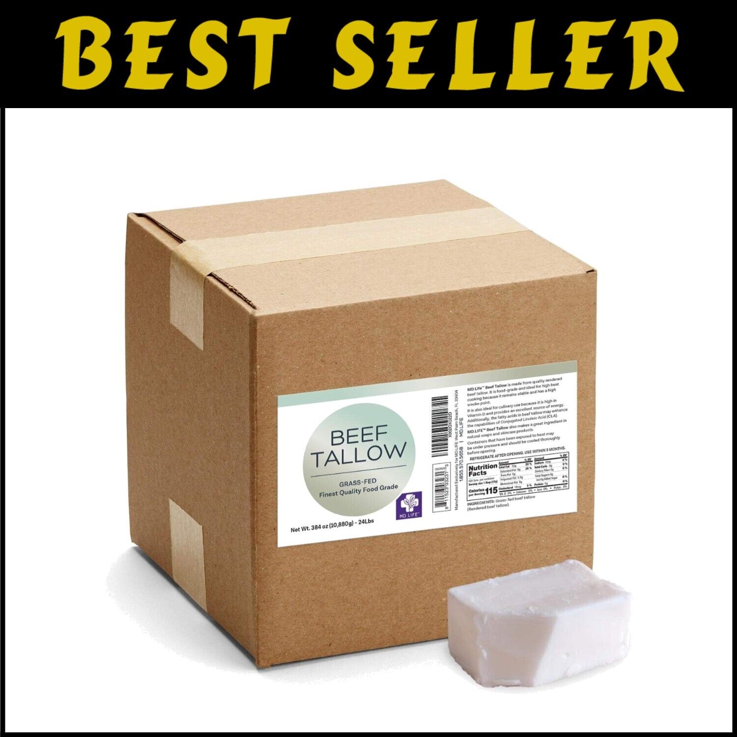 Food-Grade Keto Beef Tallow - 24 Lbs of Pasture-Raised Cooking Replacement Oil